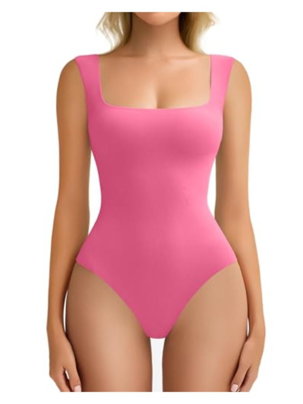 Square Neck Thong Bodysuit Double Lined Sleeveless Slimming Shapewear